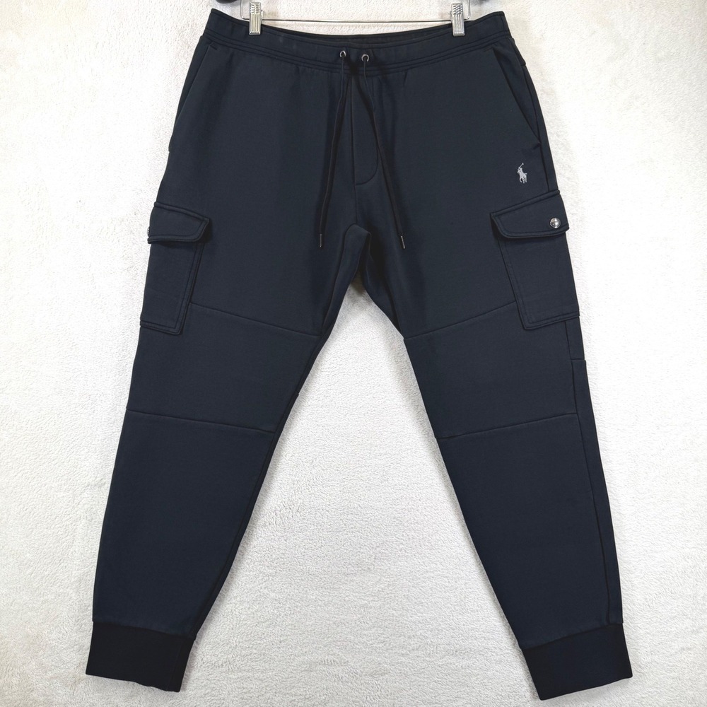 Polo Ralph Lauren Mens Black Double-Knit Cargo Jogger Pants XL Pony Logo